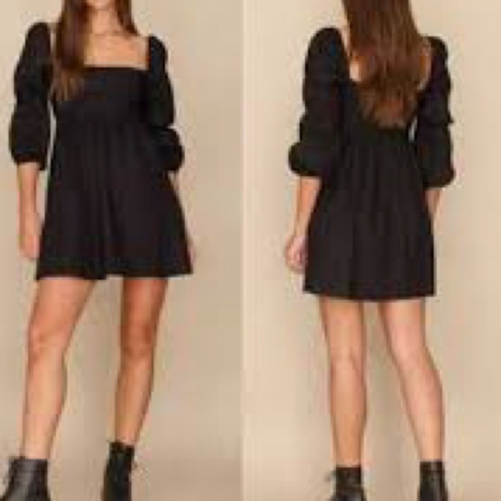 Reformation Michaela Cotton Poplin Square Neck Puff Sleeve Tiered Dress - Size 8